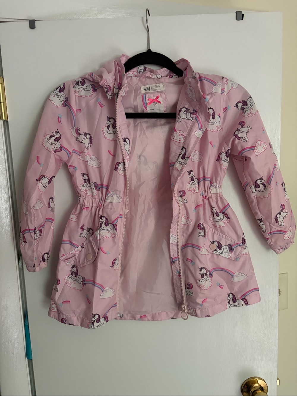 H&M Light Pink Unicorn Raincoat with Rainbow Print